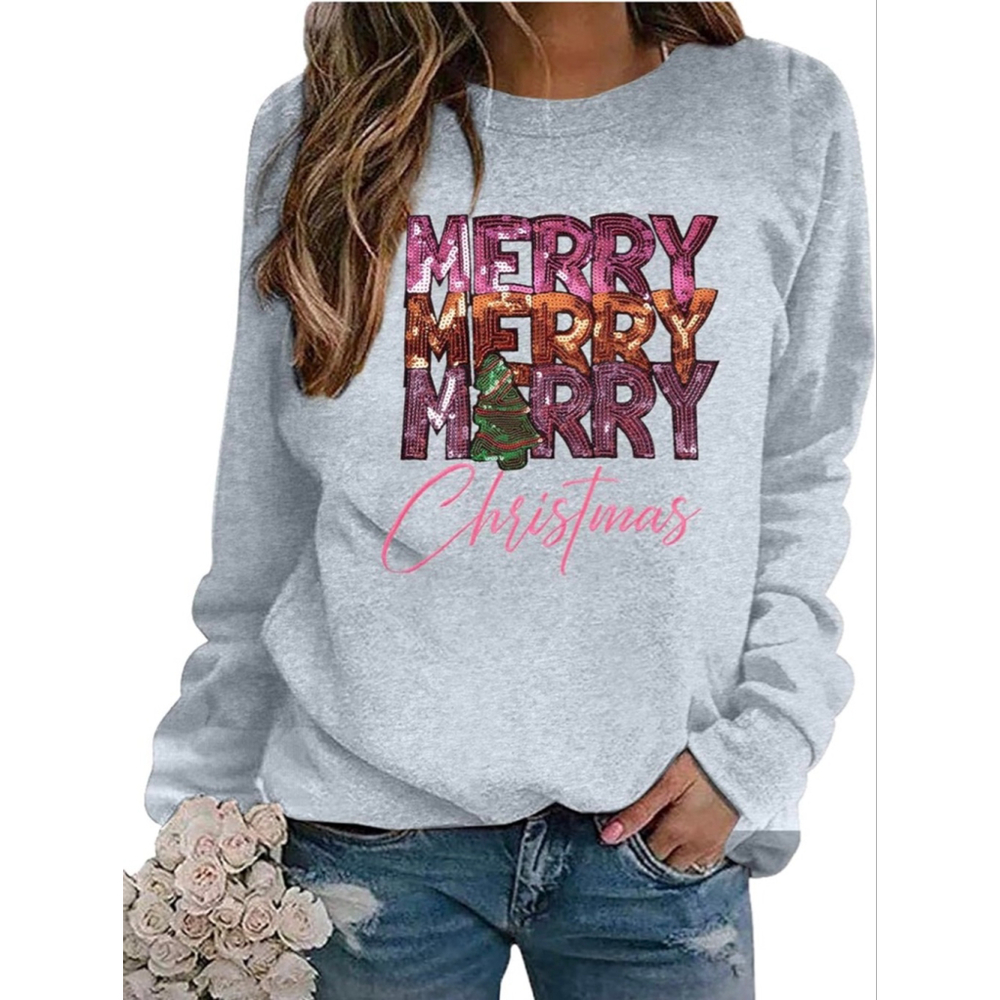 NEW Women's Christmas Sequin Sweatshirt Gray S
